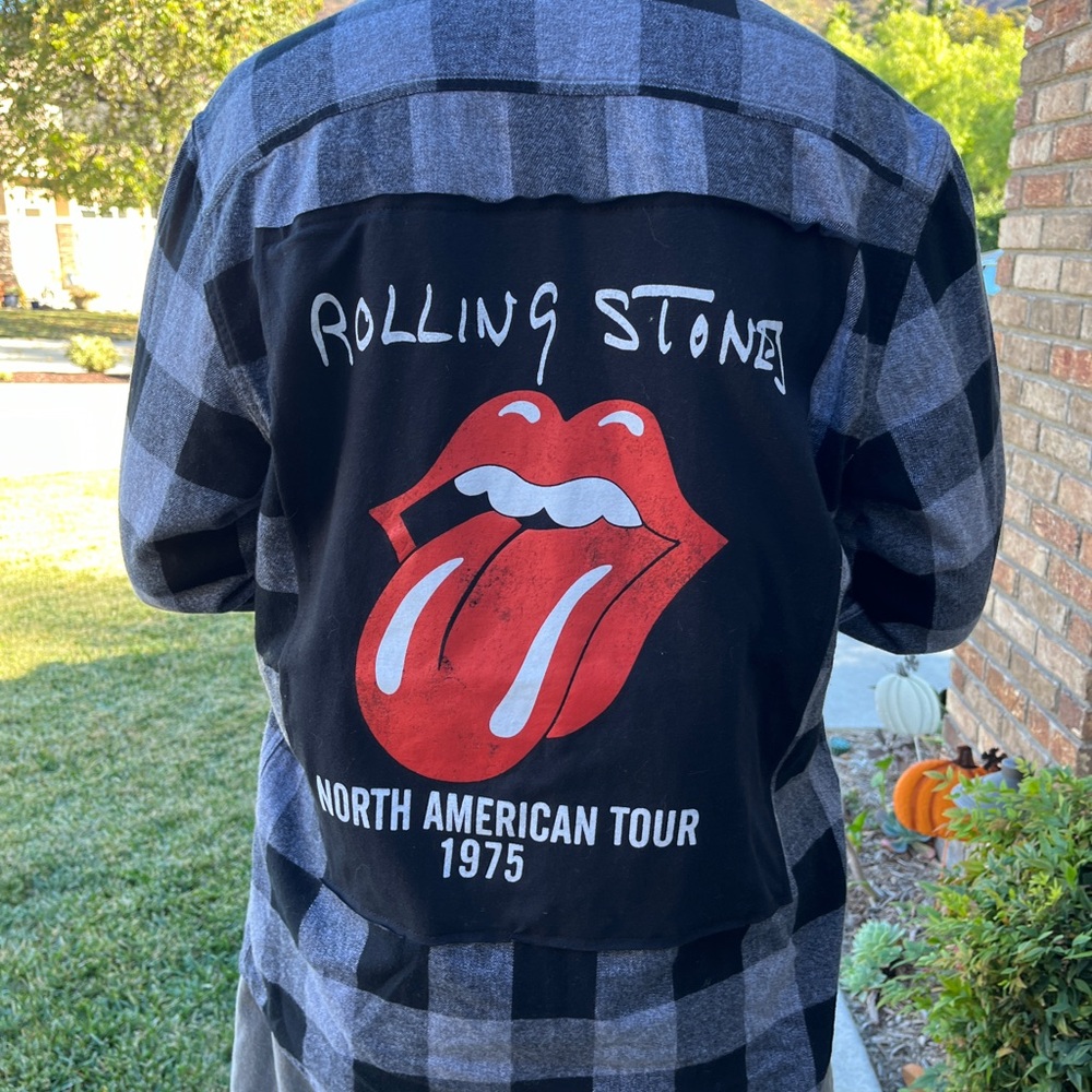 Rolling Stones Flannel Shirt upcycled unisex Size Small S